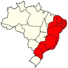 General distribution of Lecythidaceae in eastern Brazil.